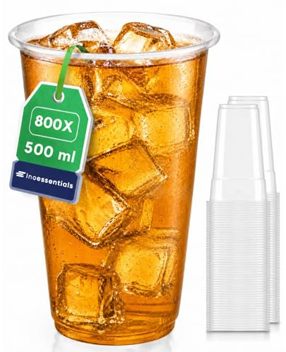 Inoverse 800 st. plastmugg 500 ml transparent – drickkopp 0,4 l engångs av plast för cocktails, långdrycker, läsk, fest, festival, catering och utbank – klar festmugg