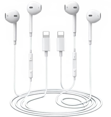 In-Ear Headphones for iPhone 14 with Lightning, 2 Pack Wired Earphones | Plug and Play Hi-Res In-Ear Earbuds Built-in Mic for Calls & Volume Control Compatible with iPhone 14/13/SE/12/11/XR/8/7/X