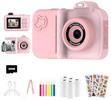 Kids Camera Instant Print, Christmas Birthday Gifts Toys For Girls Boys Age 4-12 Years Old,1080P HD Dual Lens With 5 Rolls Paper(Pink)