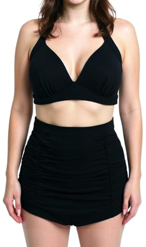 Bslingerie® Retro, vintage push-up, hög midja, dam bikini, baddräkt, plus size, Svart, XXL