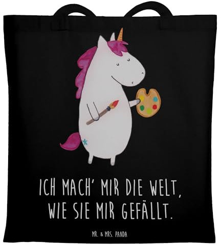 Mr. & Mrs. Panda Tasche Einhorn Künstler - Geschenk, Tote Bag, Jutetasche, Strandtasche, Umhängetasche, Unicorn, Schultasche, Stift, Welt, Englisch, Shopping