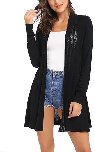 Sykooria Cárdigan Mujer Largo Manga Larga Chaqueta de Punto Mujer Elegante Cardigan Chaleco Mujer Casual para Primavera Verano Otoño Invierno