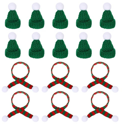 Amosfun Mini Weihnachtsmütze Und Schal Set Für Puppen Und Pflanzen 10 Stück Kreative Mini Wollmützen Und Miniatur Schals Weihnachtsdeko Zum Basteln 23 Zoll