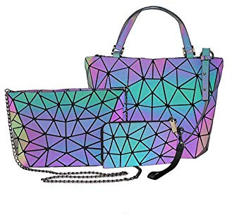 Leikance - Sac à main en PU à motif géométrique lumineux, sac à bandoulière, sac porté épaule holographique et réfléchissant pour femme