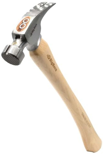 Big Horn 15101 21 Oz Curved Handle Framing Hammer – Milled Face, Magnetic Nail Starter, Anti-Ring Claw, Precision Balanced Alloy Steel Head, Canadian Hickory Handle
