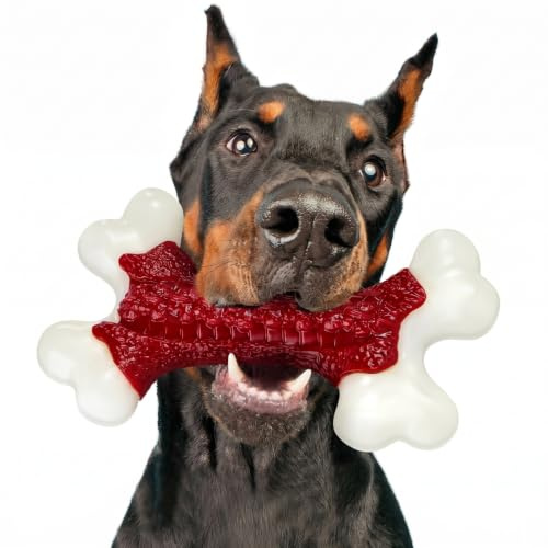 Kseroo Indestructible Dog Toys for Aggressive Chewers: Beef Flavored Hard Nylon Bone Chew Toys, Tough Dog Chew Toys for Large Dogs, Dog Toys to Keep Them Busy for Medium Large Breed (20-80 lbs), Red
