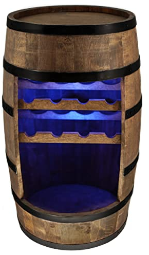 CREATIVE COOPER Weinregal Holz - Weinschrank Mini Bar - Weinschrank Mann und Frau - Barschrank mit LED-Leuchten - 80cm hoch - Retro deko Bar Regal - Hausbar Theke - Fassmöbel (Wenge)