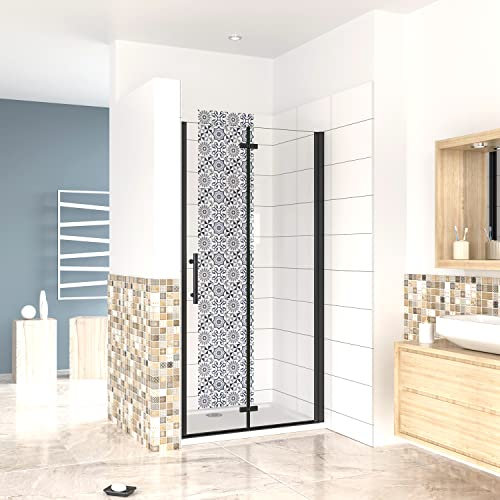 100x190cm Porta Doccia per Nicchia Apertura Battente Pieghevole in Vetro Temperato Trasparente 5 mm Anticalcare Telaio Nero Opaco