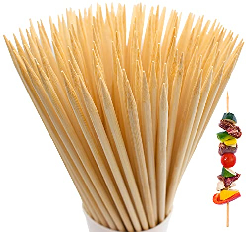 BLUE TOP Lot de 200 brochettes en bambou naturel de 25.4 cm de diamètre = 4 mm ; bâtons en bambou pour griller, barbecue, kabob, apéritifs, bâtons de plantes pour la croissance des tomates