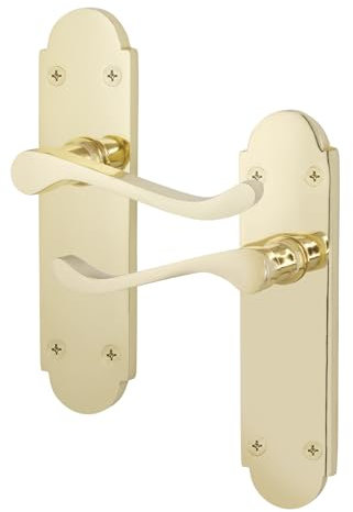 EAI Polished Brass Door Handles - Victorian Scroll Shaped | 1 Pair of Internal Latch Handles