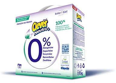 Biologisch abbaubar neutrale Waschpulver (32 WL) CLEVER NEUTRO+ COLOR&WHITE Karton Hypoallergenes Waschmittel 1,92 kg