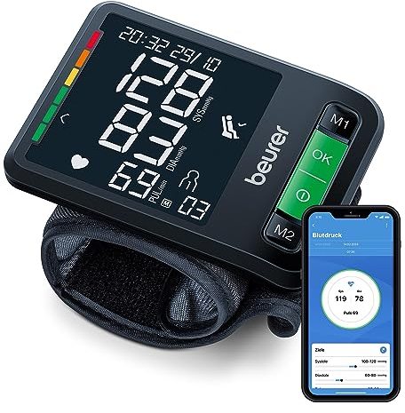 Beurer BC 87 wrist blood pressure monitor with app connection, XL display, rest indicator, inflation technology, colored risk indicator and arrhythmia detection