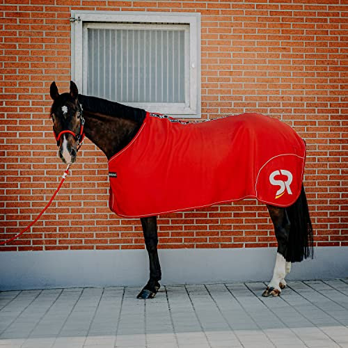 Sunride Abschwitzdecke für Pferde (Boston) aus Softshell mit Fleece - schnelltrocknend, reflektierend und schmutzabweisend (135 cm, rot)