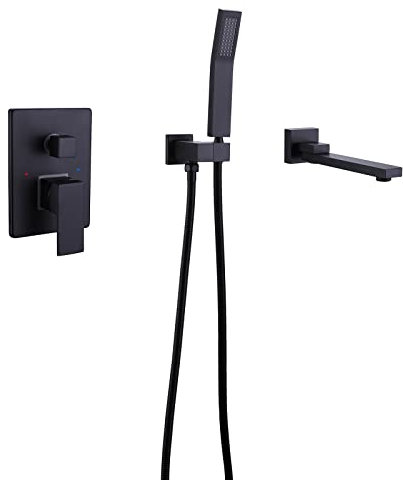 Rubinetto Doccia Da Muro, Rubinetto Vasca A Parete In Nero Opaco Con Doccetta, Miscelatore Vasca Da Bagno Girevole A 360°, Rubinetto Vasca Da Bagno Con Doccetta,Miscelatore Doccia Con Deviatore,Ottone