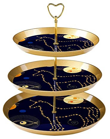 JAVENPROEQT 3-Tier Cupcake Stand Cake Holder, Galaxy Star Unicorn Space Planet Reusable Serving Tray Pastry Display Tower for Birthday Baby Shower Tea Party