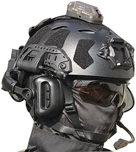 Casque de paintball rapide et cache-oreilles à réduction du bruit, avec lunettes, pochette à batterie et cagoule pour airsoft, chasse, noir B