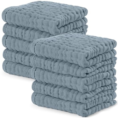 Comfy Cubs Asciugamani per neonati, asciugamani per bambini in mussola di cotone, grandi asciugamani da 25 x 25 cm, morbidi sulla pelle sensibile per ragazzi e ragazze (Blu Pacifico, 10 pezzi)