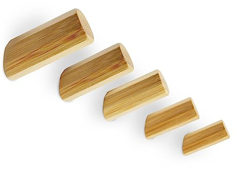 luXva® Ganchos de pared de bambú, 5 unidades, elegantes ganchos de madera para chaquetas, abrigos, bufandas, bolsos, sombreros y más, ganchos minimalistas, ganchos naturales