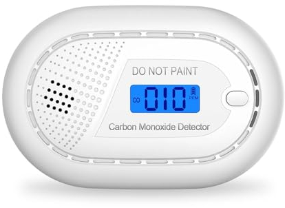 RUNIDUR Rilevatore di Monossido di Carbonio Allarme Portatile con Durata di Vita di 10 Anni, Rilevatore di CO Piatto Senza Foratura Secondo la Norma Europea EN 50291 per Stufa a Camino, 1 Pezzi