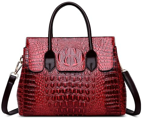 SODOLLEE Handtasche Damen Elegant Krokodil Muster Henkeltaschen Frauen Umhängetasche PU Leder Groß Schultertasche für Reisen Arbeiten Shopper Rot