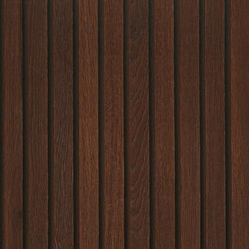 FunStick Brown Slats Wood Wallpaper Peel and Stick Removable Walnut Wood Contact Paper for Cabinets Peel and Stick Wood Slat Wall Panel Wallpaper for Bedroom Bathroom Accent Wall Waterproof 15.8x80