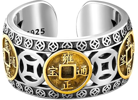 Kucheed Bague Feng Shui PiXiu Mantra, Bagues de Bonne Chance Bouddhistes en Argent,Bijoux Amulet Mantra,Protection Richesse Amour Santé Bande,Bagues Réglables Ouvertes Cadeau pour Hommes Femmes (K)