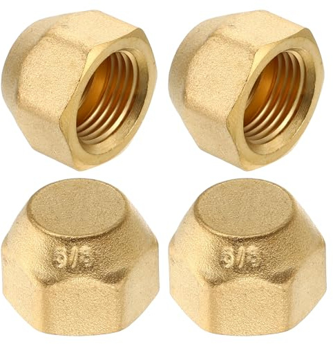 PATIKIL 4 Pezzi Tappo a Flangia in Ottone Filettatura Femmina 7/16-20Unf | Raccordo a Flangia Sae a 45 Gradi, da 3/8, per Condizionatori d'Aria e Refrigerazione