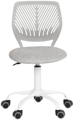 Homy Casa Schreibtischstuhl aus Leinenstoff, ergonomischer Drehstuhl ohne Armlehne, höhenverstellbar, Bürostuhl, Heimbüro, für Kinder, Teenager, Hellgrau