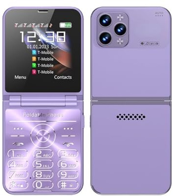 Cuifati Klapphandy für Senioren, Große Tasten, Lauter Ton, 2,6-Zoll-Doppelbildschirm, 4 Karten, 4 Standby-2G-Klapphandy mit Schnellwahl-Bluetooth-Musikplayer, LED-Taschenlampe (Purple)