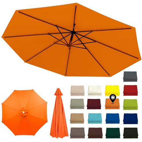 Auvent de Remplacement pour Parasol de Terrasse de 300CM 270CM 230CM, 8 Baleines Toile de Rechange pour Parasol D'extérieur, Housse de Rechange pour Jardin Plage Marché(Orange,300CM/9.8FT)