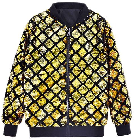 Duohropke Herren Baseball Bomberjacke 70er Disco Party Kostüm Karneval Outfit Metallic Pailletten Jacke Streetwear Glänzende Nachtclub Wetlook Bomber Jacke Kurze mit Reißverschluss