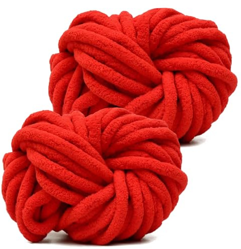 Hengrongshen Dicke Wolle 2 Stück 500g, Chunky Yarn für Armstricken, Dickes Garn zum Häkeln und Stricken von Decken, XXL Riesen Wolle für Schals, Mützen, Haustier Nest - Rot