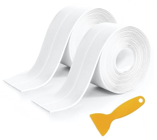 2 Rolls of Bath Sealant Strip, 3.2m*3.8cm Self-Adhesive Waterproof Tape, with Scraper Tool, Suitable for Kitchen, Sink, Bathtub, Toilet (White)