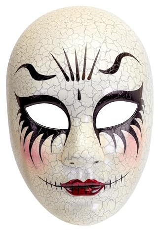 W WIDMANN MILANO Party Fashion - Maske Puppengesicht, Horror, Clown, Kunststoff, Porzellanpuppe, gruseliges Halloween Kostüm