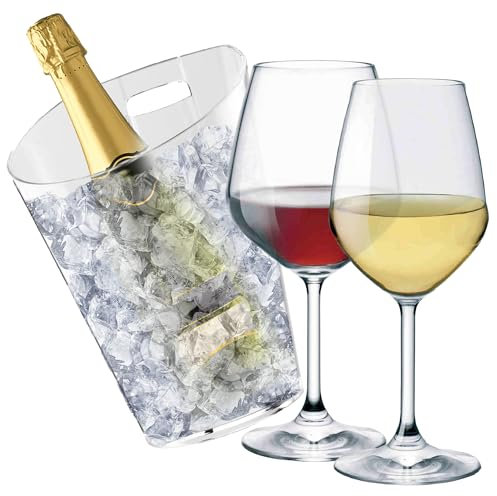 Sicignano | Juego de copas de vino tinto CL.53 + vino blanco 43,5 cl.43,5 Divino de cristal para 6 personas, transparentes, aptas para lavavajillas – regalo cubo champán Marea 1 botella, Made in Italy