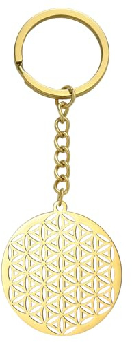 Amaxer Fleur de Vie Graine de Vie Mandala Géométrie Sacrée Cercle Rond Protection Déclaration Charm Bijoux Porte-clés pour Unisexe