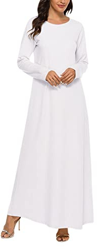 Langes Damenkleid, Unterkleid, Kleid, Ärmel, einfarbig, Abaya, muslimisch, lässig, Freizeitkleid, Baumwolle, Hauskleider