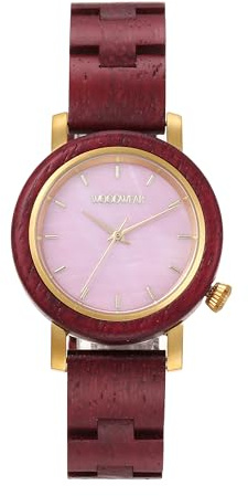 woodwear Damenarmbanduhr aus edlem Holz mit Rosé Perlmutt-Zifferblatt Armbanduhr Holzuhr japanischem Marken Quarzwerk (Rosé Perlmutt)