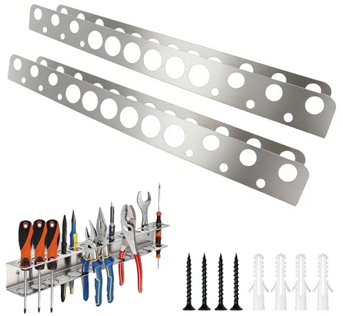 LEBOKJ 2 Stück Zangenhalter Wandhalterung Set,40 cm Edelstahl Wandhalterung Werkzeug,Werkzeug Wandhalter mit Schrauben und Expansionsrohr,Schraubendreher Halter für Garage Werkstatt & Haushalt ﻿ ﻿