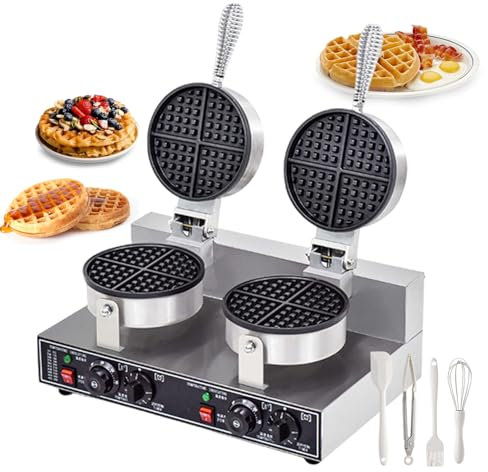 lilishangmao Gaufrier Électrique 1200 W, Gaufrier À Œufs Antiadhésif - Plaque Antiadhésive Double Face, Gaufre Ronde De 2 cm D'Épaisseur, Boîtier en Acier Inoxydable, Usage Professionnel/Domestique
