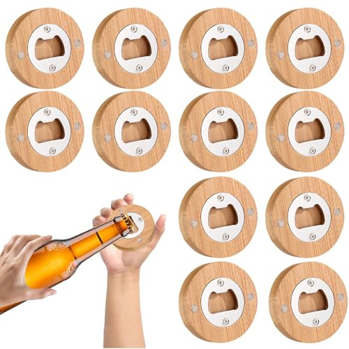 12 Stück Flaschenöffner, Flaschenöffner aus Holz, origineller Flaschenöffner für Biere, Korkenzieher aus Holz, Flaschenöffner aus Edelstahl, Bambus, personalisierbar
