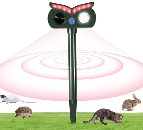 Bsbkoj Dissuasore Per Animali Ad Energia Solare | Repellente Solare ad Ultrasuoni Per Uccelli Esterno | Gufo Dissuasivo Impermeabile IPX4 Per Conigli Scoiattoli Cani Giardino Orto