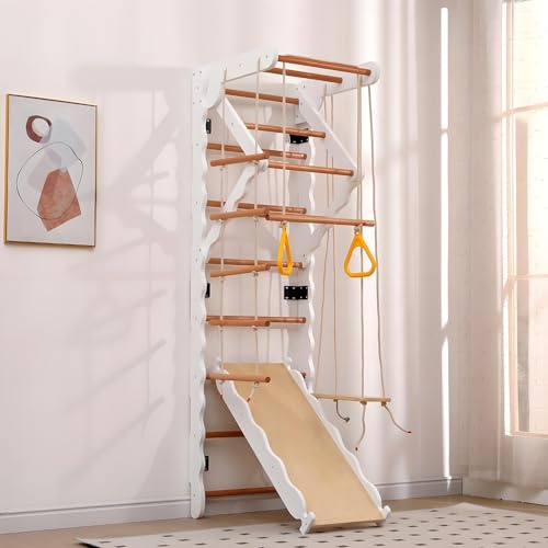 6-I-1 Multifunktionella Klätterställningar, Ribbstolar, Plywood, Massivt Trä, Bok, Rutschkana, Gunga, Krypstege, Klätterställning, Dragstång, Ringar, Klätterställning