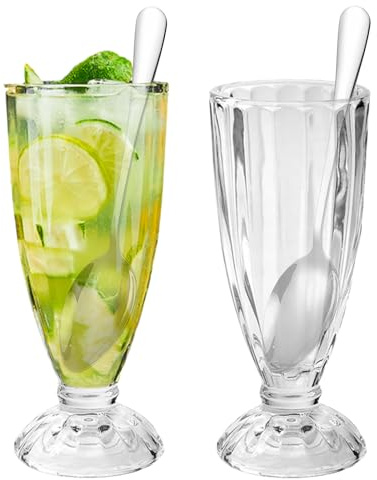 UHETLET 2 Stück Eisbecher Iced Coffee Glas ice 380ml Eisgläser Transparent Eiskaffee Gläser Eisschalen Milchshake Frappe Gläser Wiederverwendbar Dessertgläser für Eis Dessert Getränke Cocktails