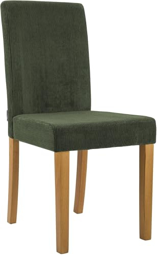 CLP Chaise de Salle à Manger rembourrée avec Dossier Ina, Chaise de Cuisine en Velours côtelé, Structure Stable en Bois, Couleur:Vert, Couleur du Cadre:Antique Clair