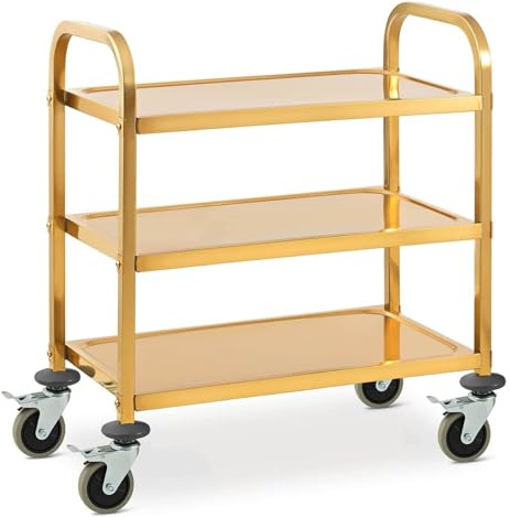 Bar Cart, Serving,Stainless Steel Trolley with 3 Shelves Heavy Duty Kitchen for 240 kg Capacity