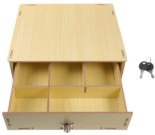 Healeved Cassetto per Contanti in Legno Scomparti Multipli Vassoio Portadenaro Diviso per Ufficio e Negozio Contenitore Organizzatore per Contanti Assegni e Carte Bancarie