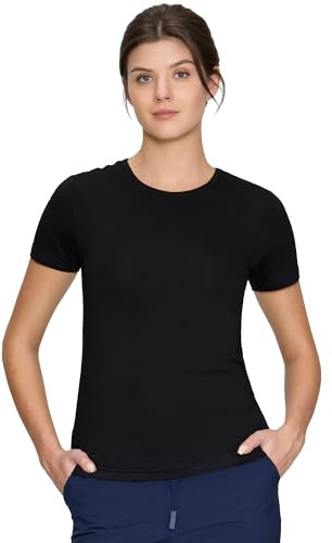 COZY SCRUBS Women's Underscrubs Short Sleeve - Crew Neck Scrubs Tee, Silky Knit Undershirts for Nurse (Previously COZYFIT), Black, M