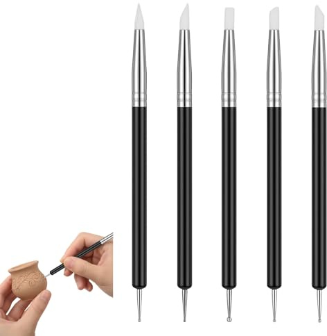 Zyghjort 5 Stück Modellierwerkzeug, Ton Schnitzwerkzeug Set Töpferwerkzeug Ton Silikon Werkzeug Set Weiche Gummispitze Modellierstift Polymer Clay Tools für Modellierung Keramik Skulptur