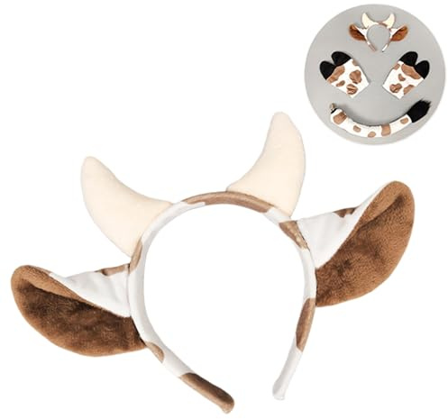 1 x Kuh-Kostüm-Zubehör-Set, Kuhohren, Stirnband, Handschuhe, Schwanz, Zubehör-Set für Kinder, Erwachsene, Tiermilch, Kühe, Kostüme, Halloween, Cosplay, Kostüm, Herren und Damen